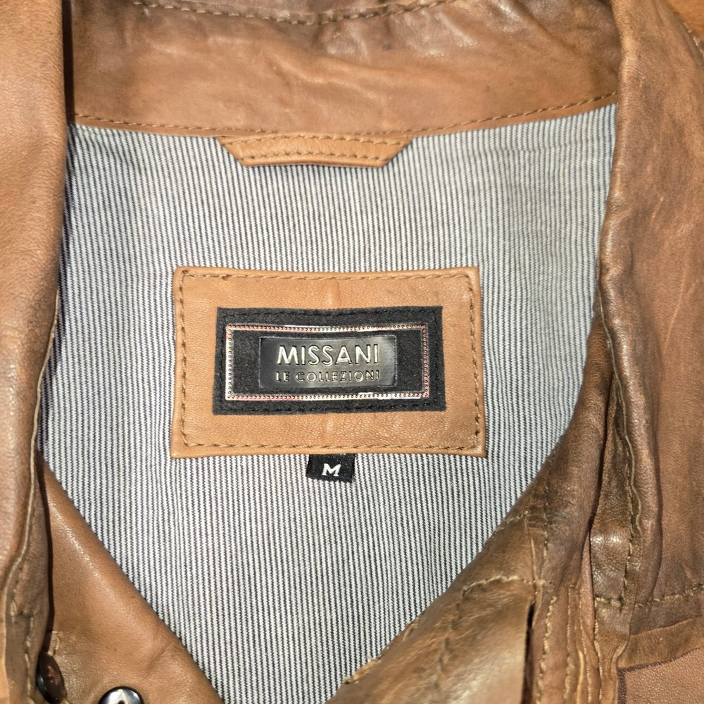 Missani Le Collezioni Mens Brown Distressed Leather Button Front Jacket Size M - Picture 9 of 9